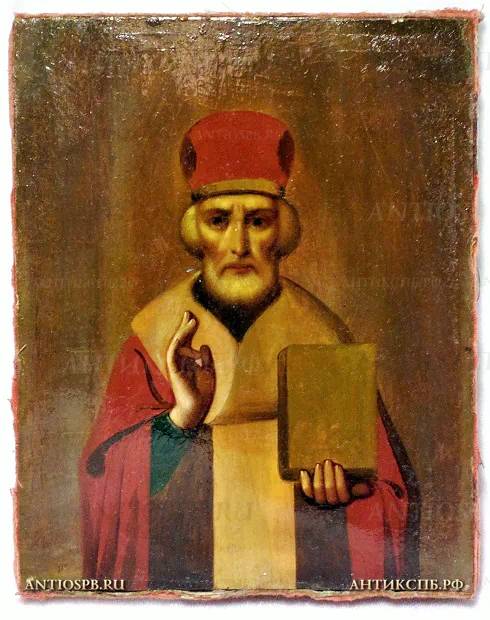 Икона старинная "Николай Чудотворец" в киоте. Россия. Кон. ХIХ- нач. ХХ века. №20895